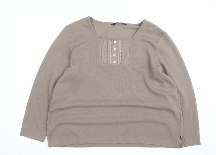 BM Collection Womens Beige Henley Jumper L Long Sleeve Cotton Blend
