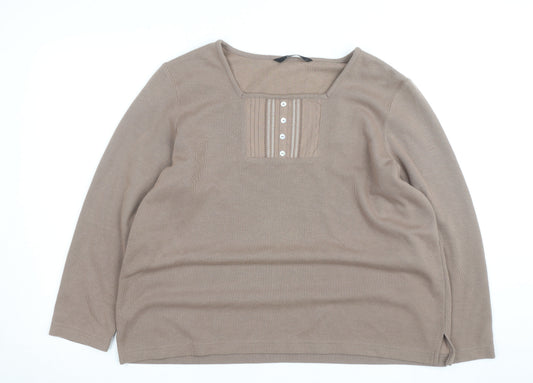 BM Collection Womens Beige Henley Jumper L Long Sleeve Cotton Blend