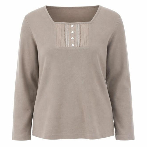 BM Collection Womens Beige Henley Jumper L Long Sleeve Cotton Blend