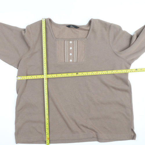 BM Collection Womens Beige Henley Jumper L Long Sleeve Cotton Blend