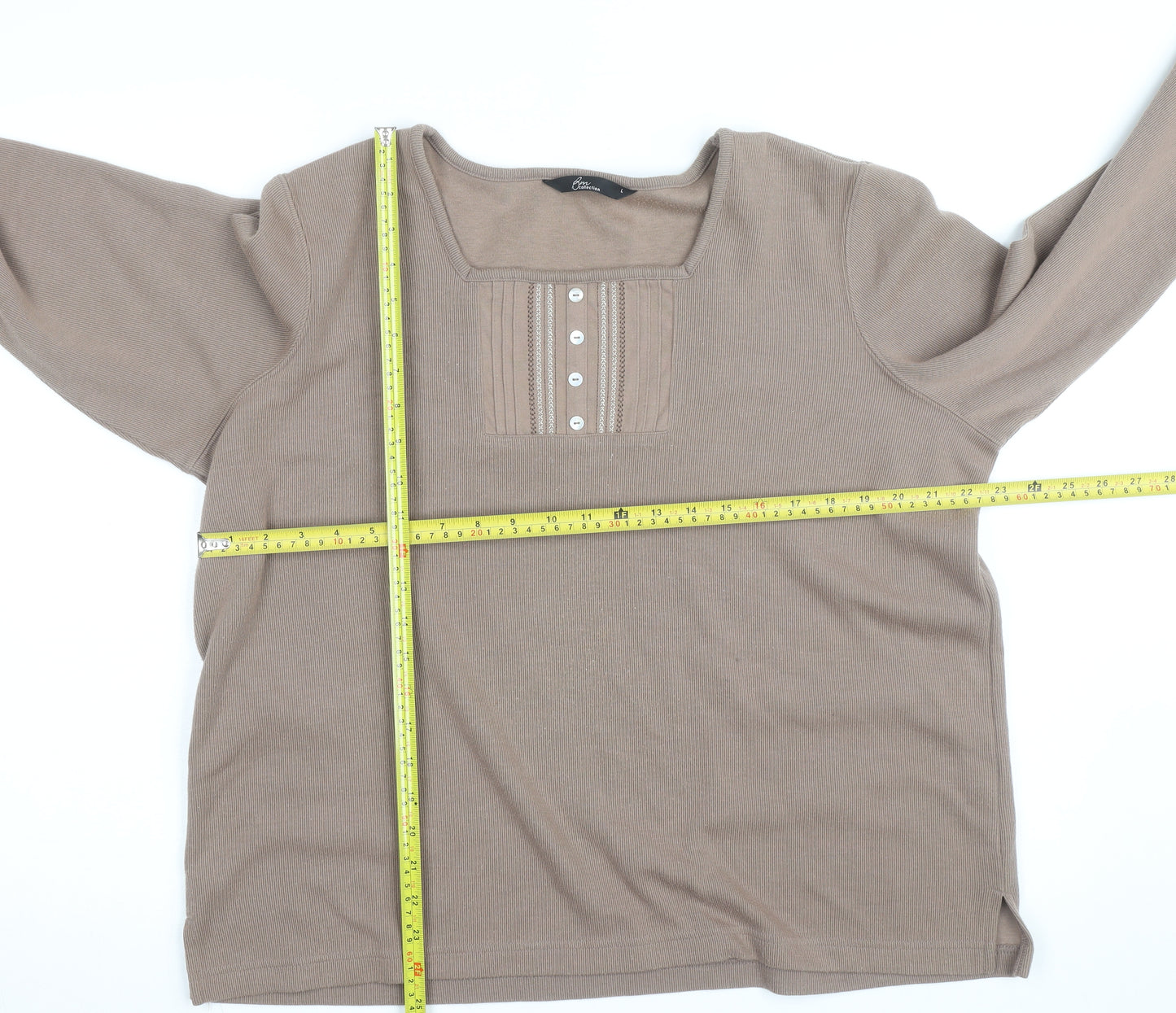 BM Collection Womens Beige Henley Jumper L Long Sleeve Cotton Blend
