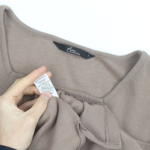 BM Collection Womens Beige Henley Jumper L Long Sleeve Cotton Blend