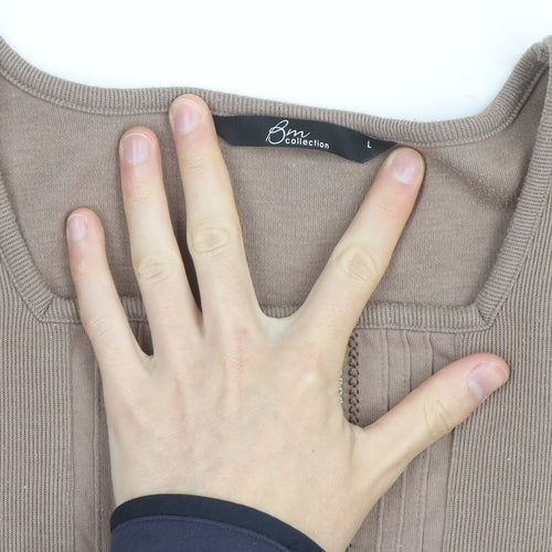 BM Collection Womens Beige Henley Jumper L Long Sleeve Cotton Blend