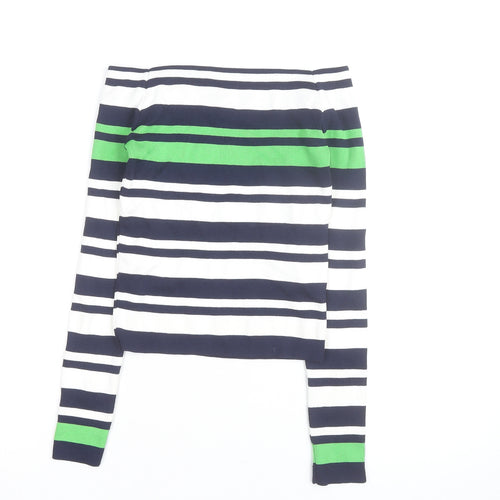 Topshop Women Blue Green Striped Boat Neck Jumper Size 10