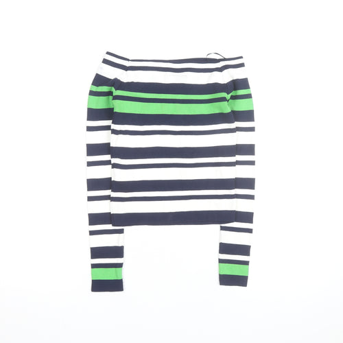 Topshop Women Blue Green Striped Boat Neck Jumper Size 10