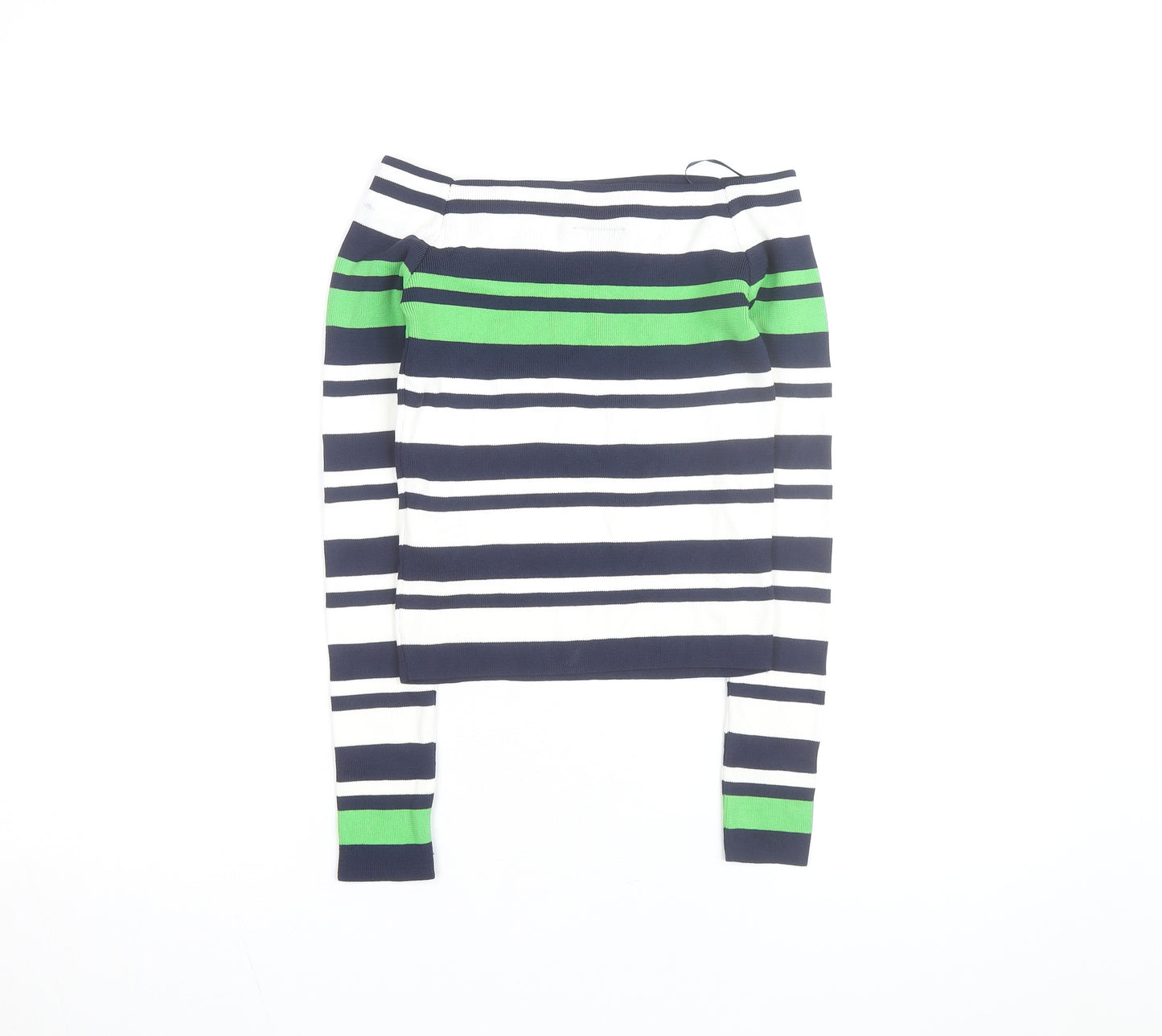 Topshop Women Blue Green Striped Boat Neck Jumper Size 10