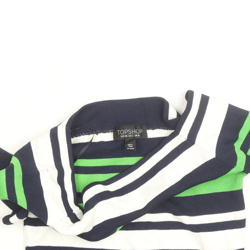 Topshop Women Blue Green Striped Boat Neck Jumper Size 10