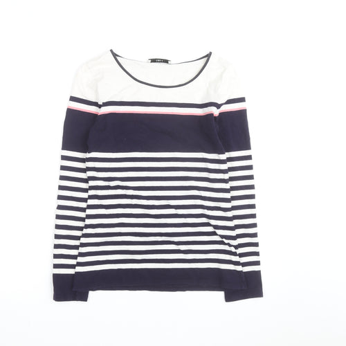 Oasis Women Blue White Striped Long Sleeve Cotton Top S