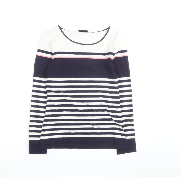 Oasis Women Blue White Striped Long Sleeve Cotton Top S