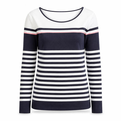 Oasis Women Blue White Striped Long Sleeve Cotton Top S
