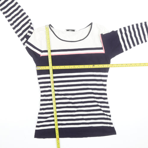 Oasis Women Blue White Striped Long Sleeve Cotton Top S