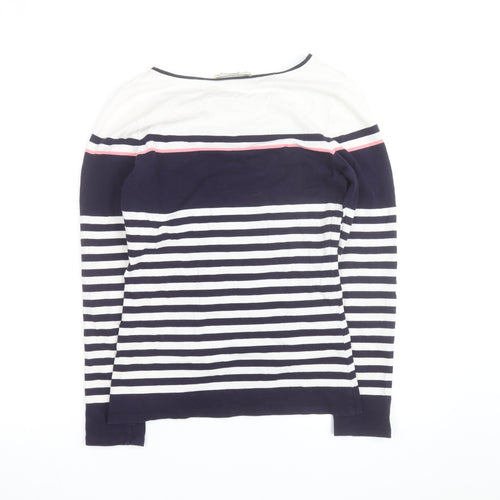 Oasis Women Blue White Striped Long Sleeve Cotton Top S