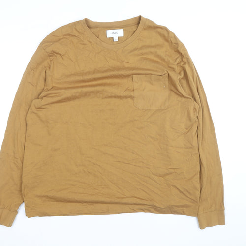Marks and Spencer Men's Brown 2XL Long Sleeve Cotton Top