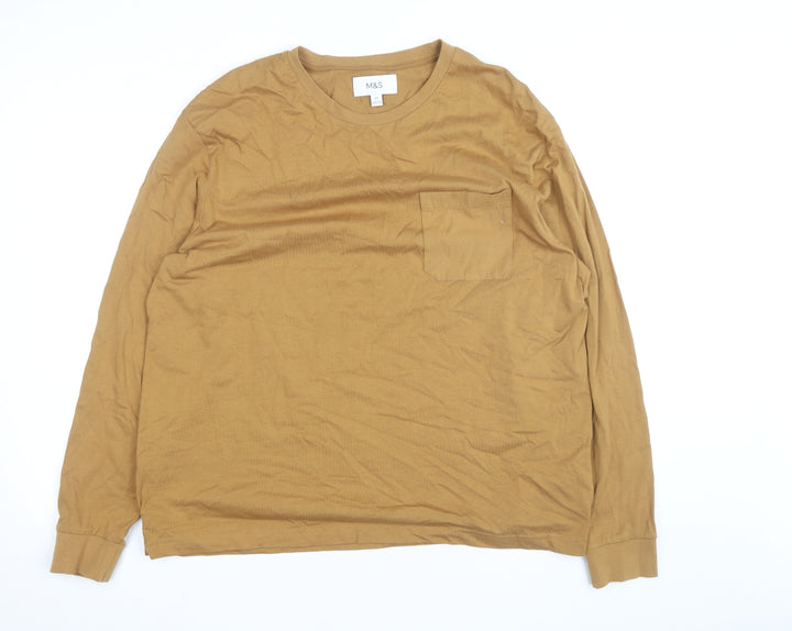 Marks and Spencer Men's Brown 2XL Long Sleeve Cotton Top