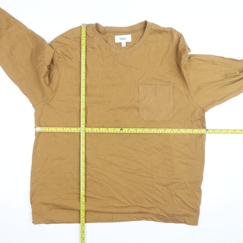 Marks and Spencer Men's Brown 2XL Long Sleeve Cotton Top