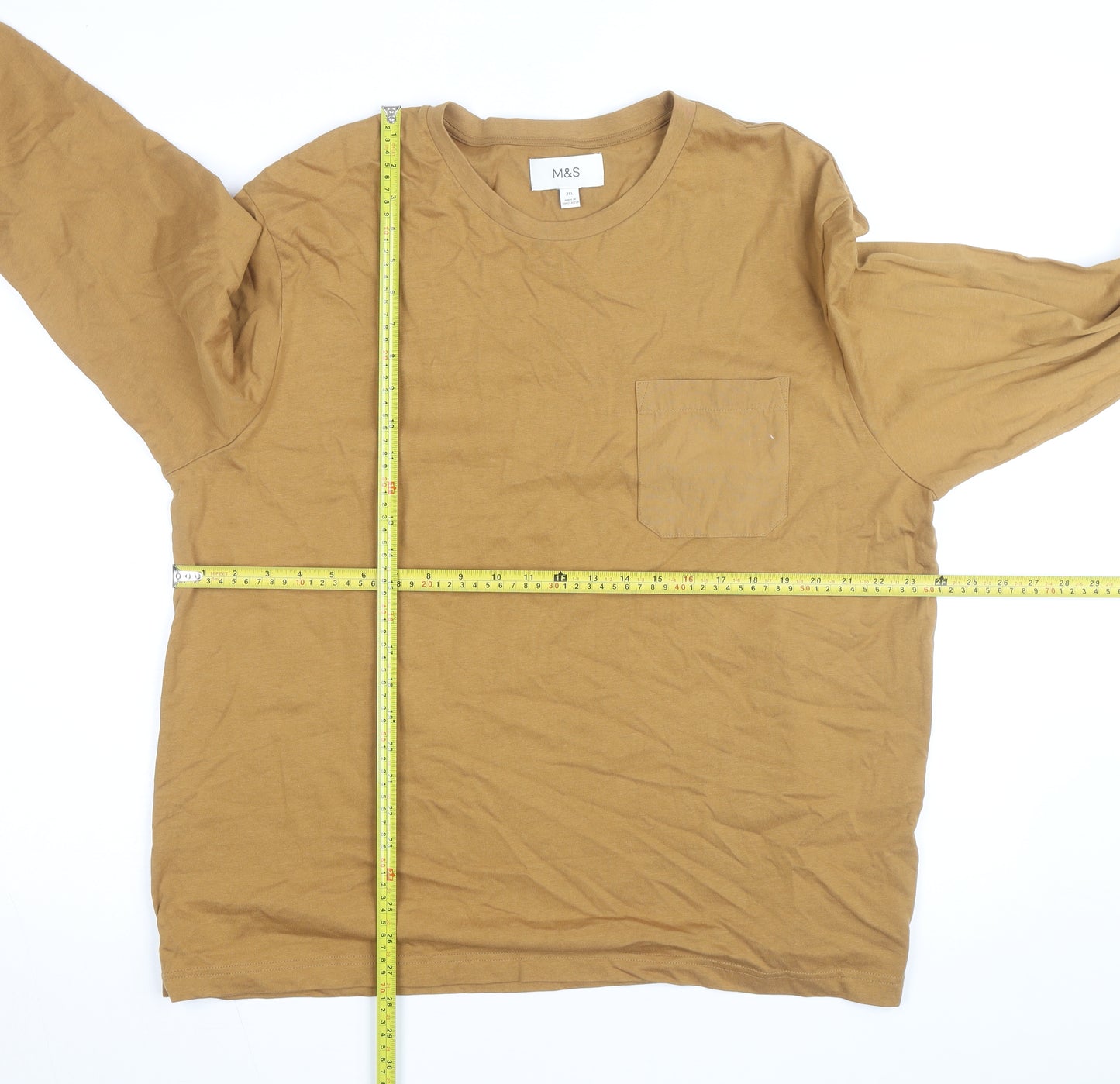 Marks and Spencer Men's Brown 2XL Long Sleeve Cotton Top