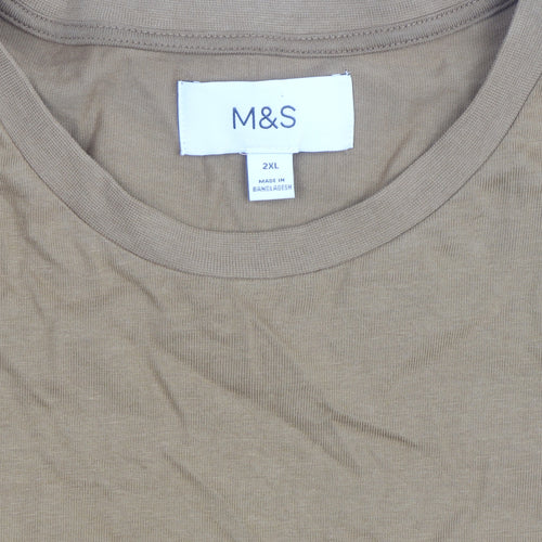 Marks and Spencer Men's Brown 2XL Long Sleeve Cotton Top