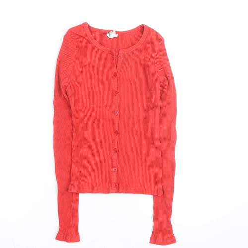 River Island Women Red Ribbed Button Cardigan Size 10