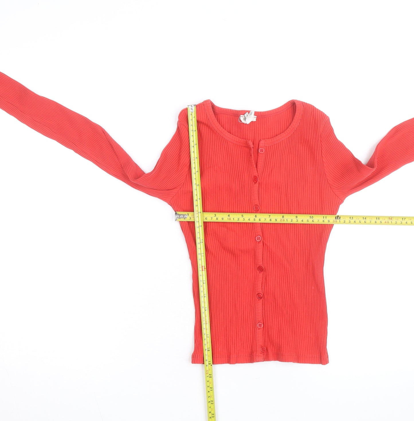 River Island Women Red Ribbed Button Cardigan Size 10