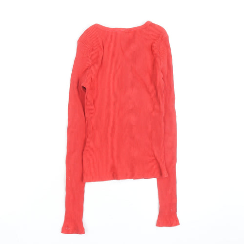 River Island Women Red Ribbed Button Cardigan Size 10
