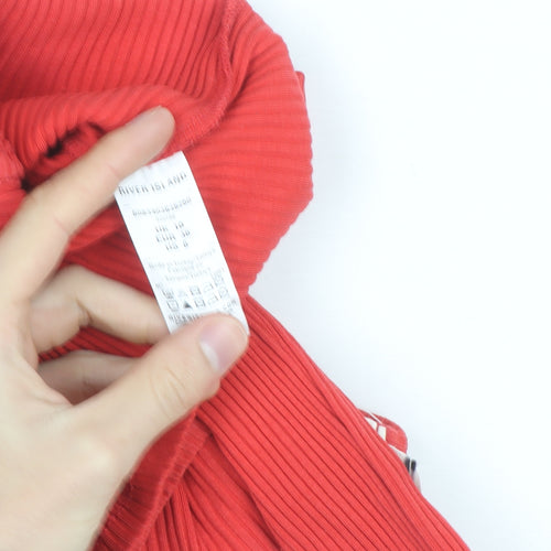 River Island Women Red Ribbed Button Cardigan Size 10