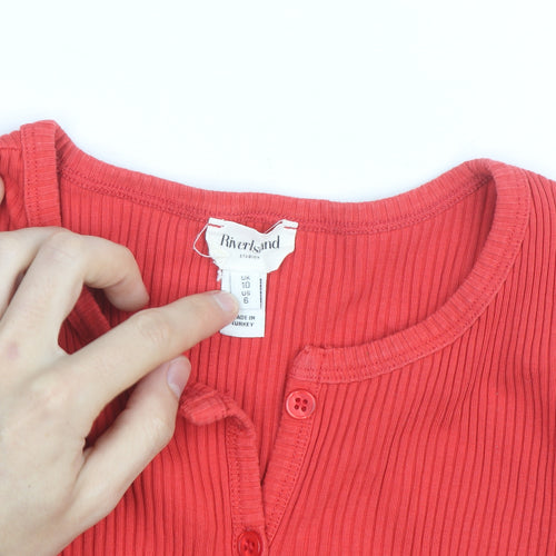 River Island Women Red Ribbed Button Cardigan Size 10