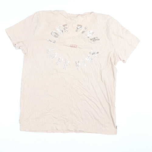 Victoria's Secret PINK Womens Beige Sequin Pocket T-Shirt Size L
