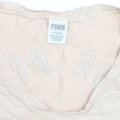 Victoria's Secret PINK Womens Beige Sequin Pocket T-Shirt Size L