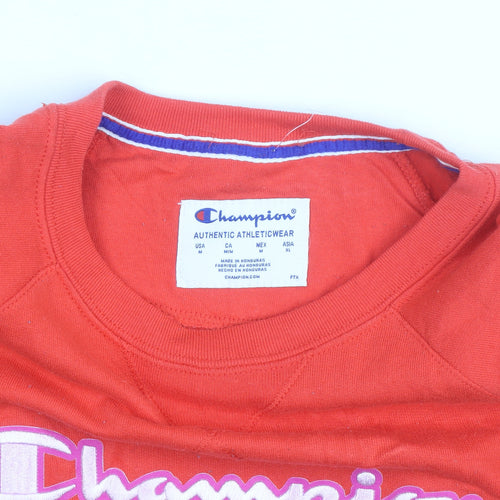 Champion Men's Red Crew Neck Logo Pullover Sweatshirt M