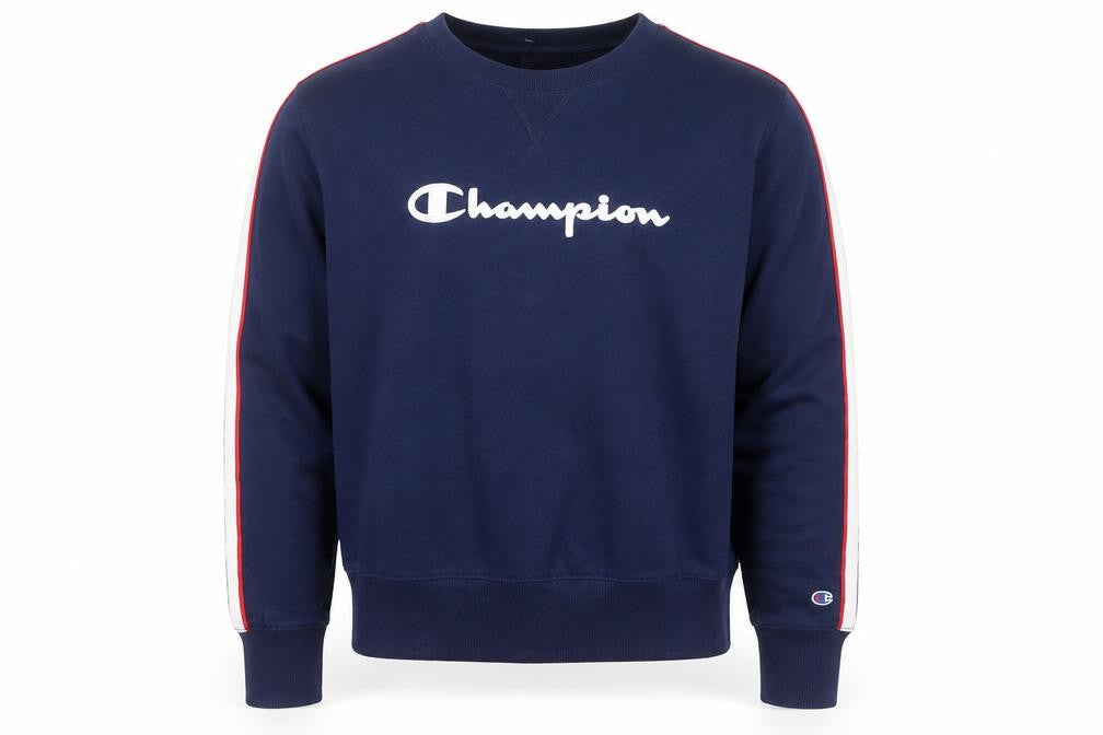 Front view of Champion Men's Blue Logo Pullover Sweatshirt, size M