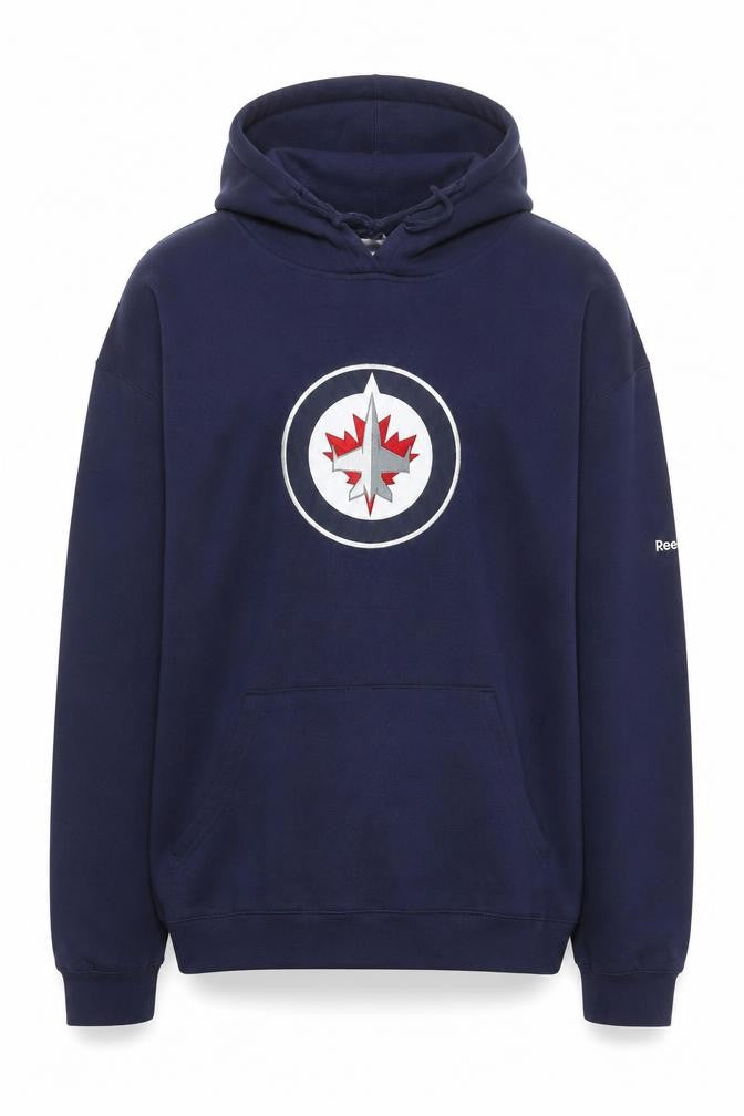 Front view of Reebok Men’s Blue XL Pullover Hoodie Sweatshirt Sports Graphic