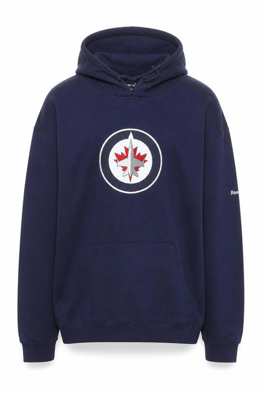 Front view of Reebok Men’s Blue XL Pullover Hoodie Sweatshirt Sports Graphic