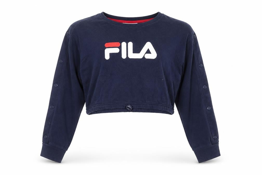 Front view of Fila Women's Navy Blue Cropped Pullover Sweatshirt, size L