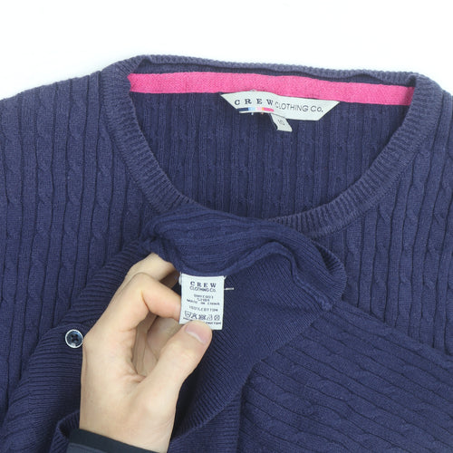 Crew Clothing Co Women's Navy Cotton Cable Knit Cardigan Size 10
