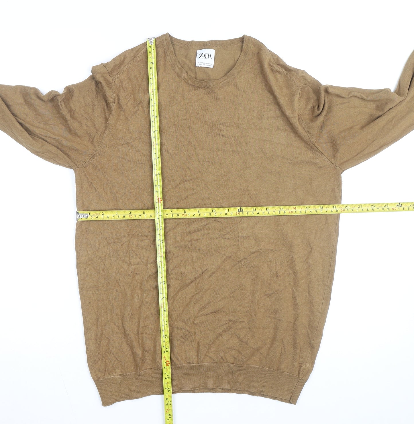 Zara Men Beige Cotton Blend Crew Neck Pullover Jumper M