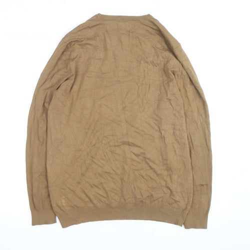 Zara Men Beige Cotton Blend Crew Neck Pullover Jumper M
