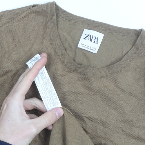 Zara Men Beige Cotton Blend Crew Neck Pullover Jumper M