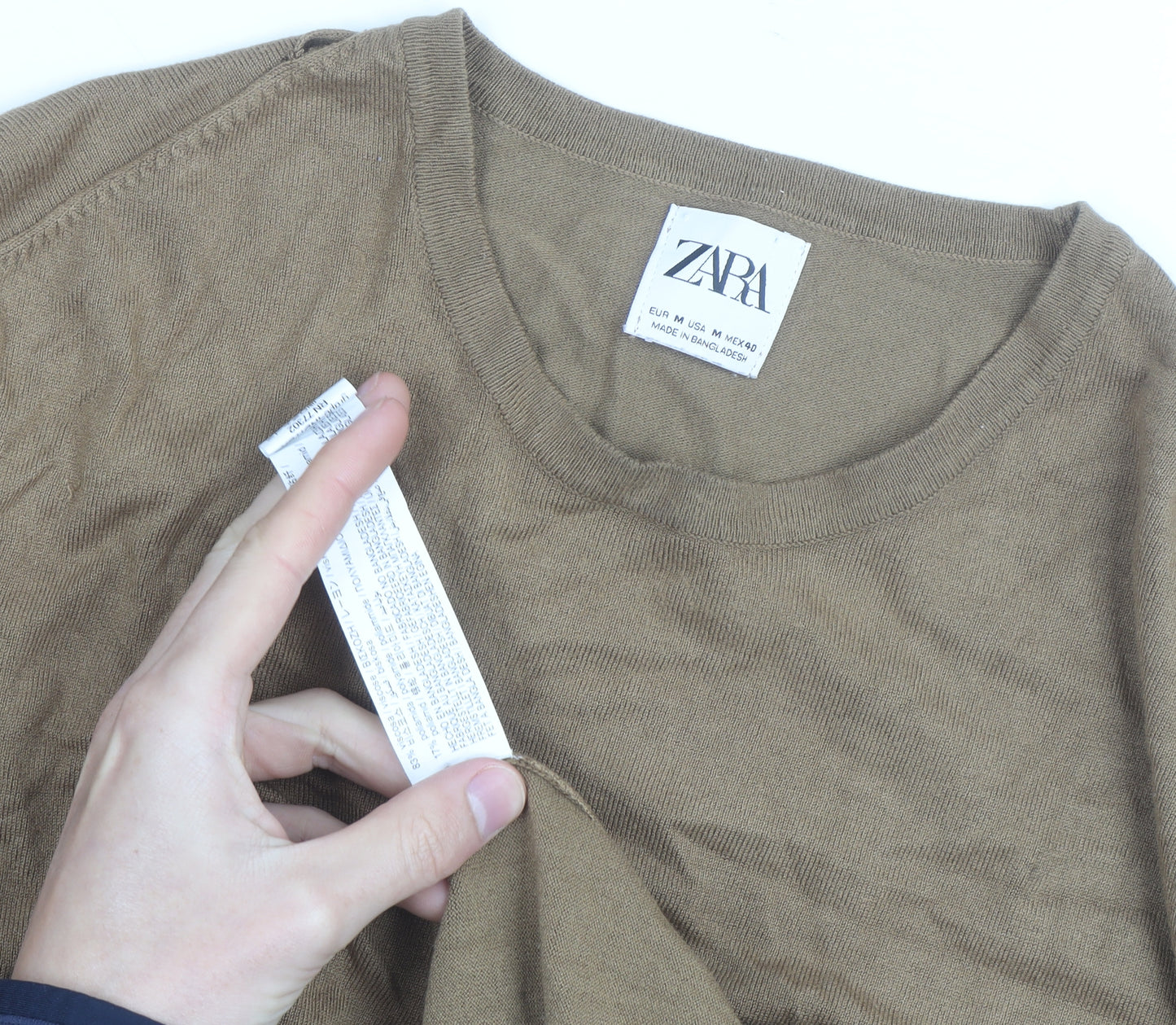Zara Men Beige Cotton Blend Crew Neck Pullover Jumper M