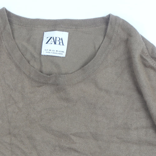 Zara Men Beige Cotton Blend Crew Neck Pullover Jumper M