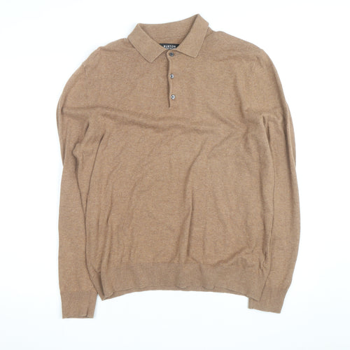 Burton Menswear Men’s Brown Cotton Cashmere Long Sleeve Polo Shirt L