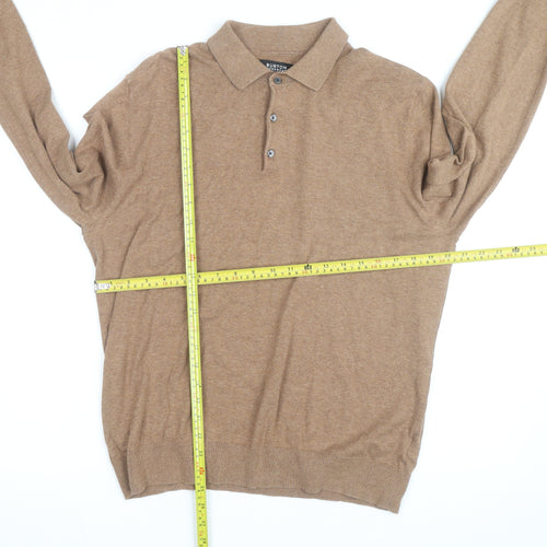 Burton Menswear Men’s Brown Cotton Cashmere Long Sleeve Polo Shirt L