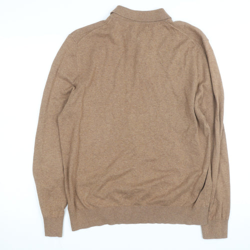Burton Menswear Men’s Brown Cotton Cashmere Long Sleeve Polo Shirt L