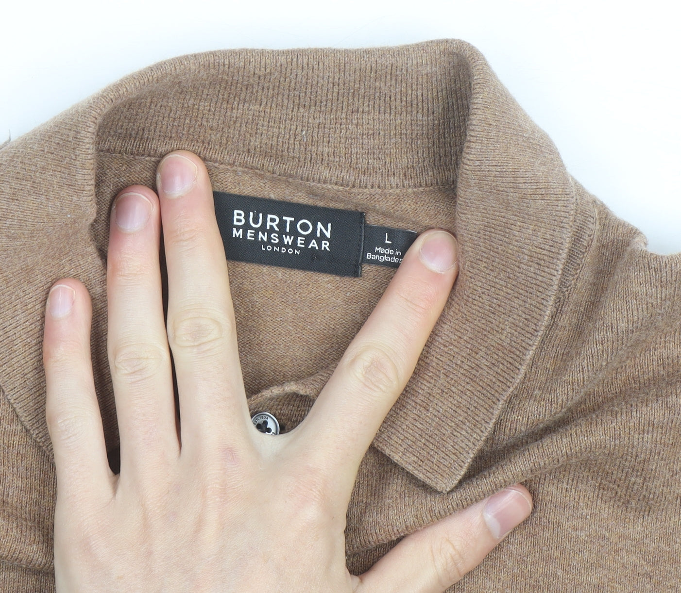 Burton Menswear Men’s Brown Cotton Cashmere Long Sleeve Polo Shirt L