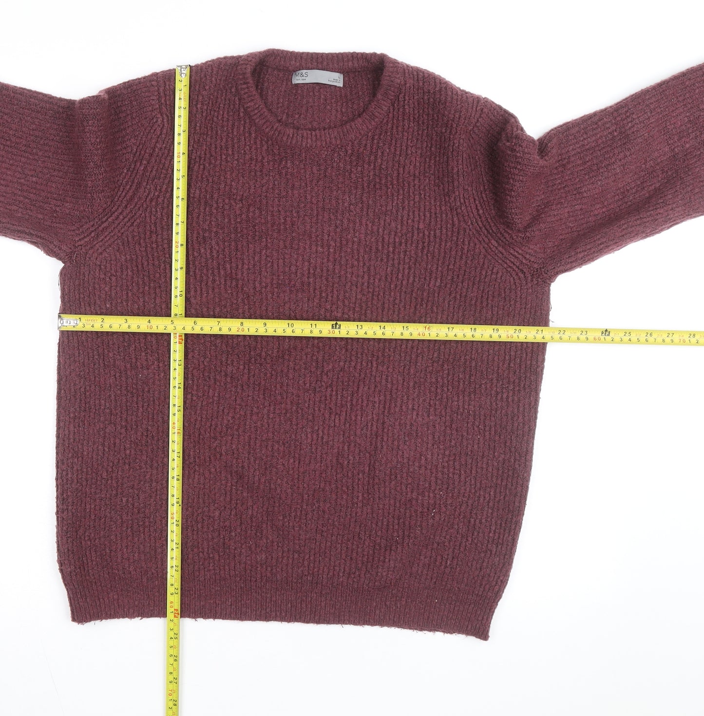 Marks and Spencer Men's Purple Chunky Knit Wool Blend Jumper Size L