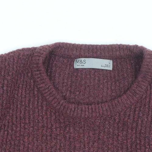 Marks and Spencer Men's Purple Chunky Knit Wool Blend Jumper Size L