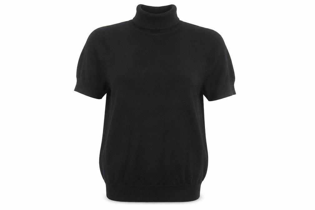 Front view of MOTF Women's Black Roll Neck Short Sleeve Knit Jumper, size M