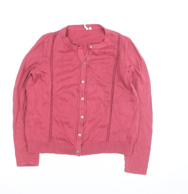 Hobbs Women Pink Cotton Knit Long Sleeve Cardigan Size 12