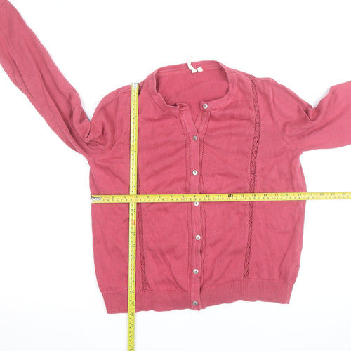 Hobbs Women Pink Cotton Knit Long Sleeve Cardigan Size 12