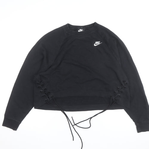 Nike Women's Black Lace-Up Crew Neck Pullover Sweatshirt M