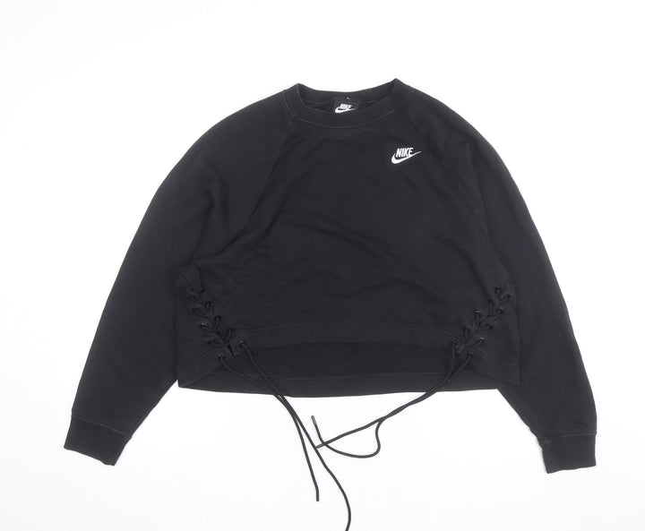 Nike Women's Black Lace-Up Crew Neck Pullover Sweatshirt M
